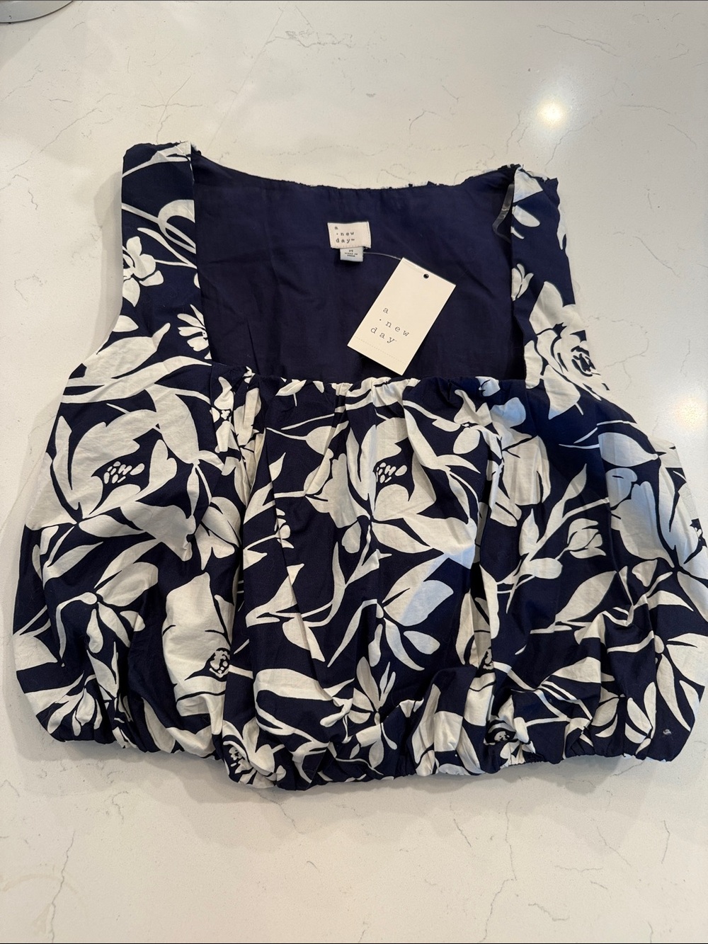a new day Navy & White Floral Bubble-Hem Tank